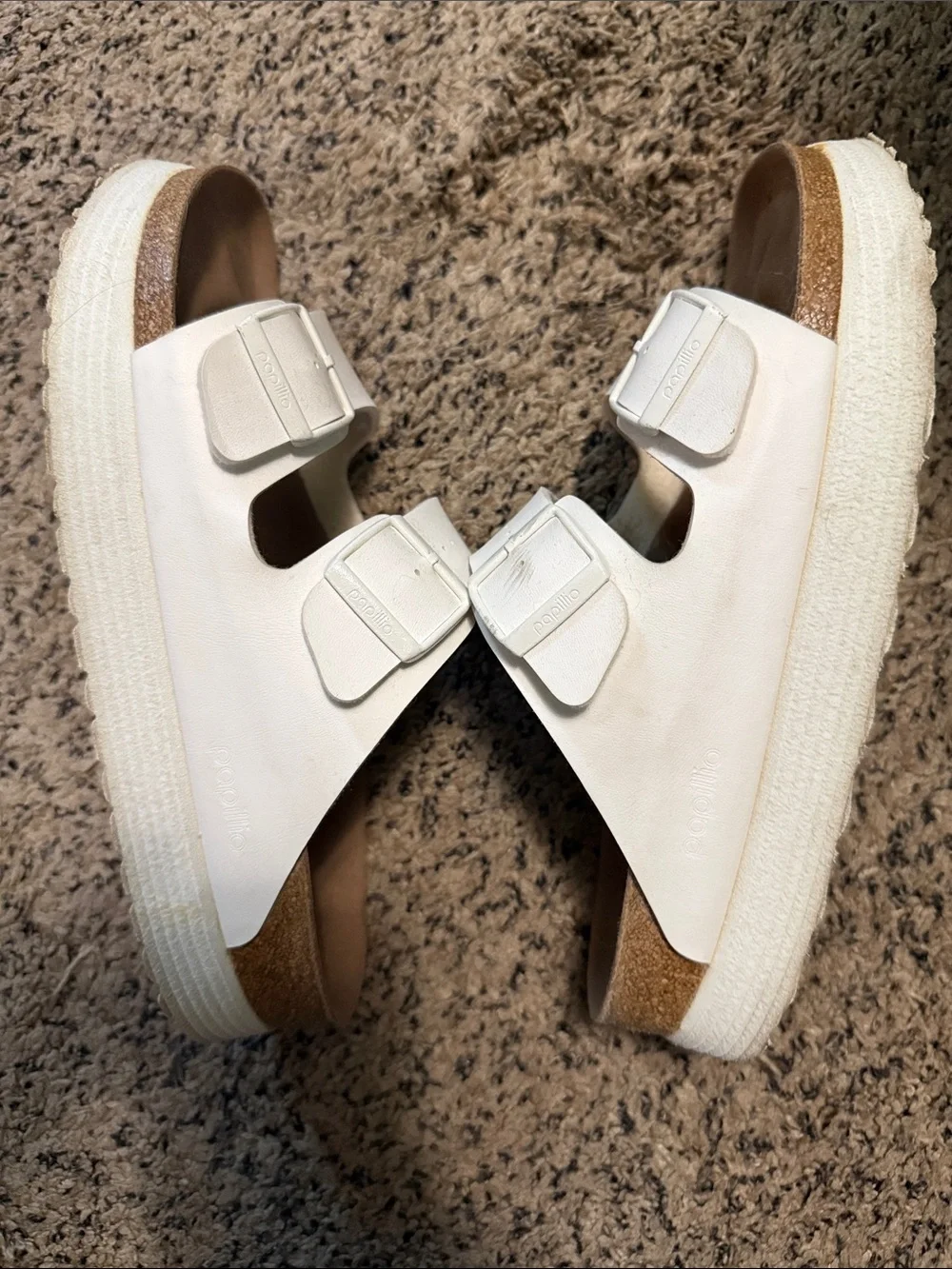 Birkenstock White Double-Buckle Slide Sandals
